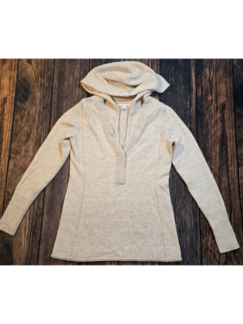 Banana Republic Sweater Hooded Cashmere Modal Lambs Wool Blend Beige & Pink Sz M